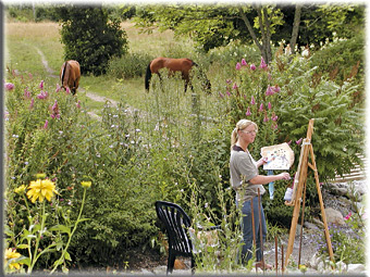 Akvarellmålare i trädgården